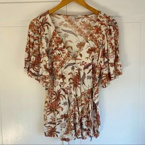 Lucky Brand Floral Wrap Top, Size L